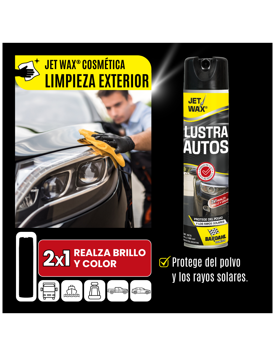 Lustre Para Autos Jet Wax En Aerosol X 400 Ml Bardahl - Imagen 3